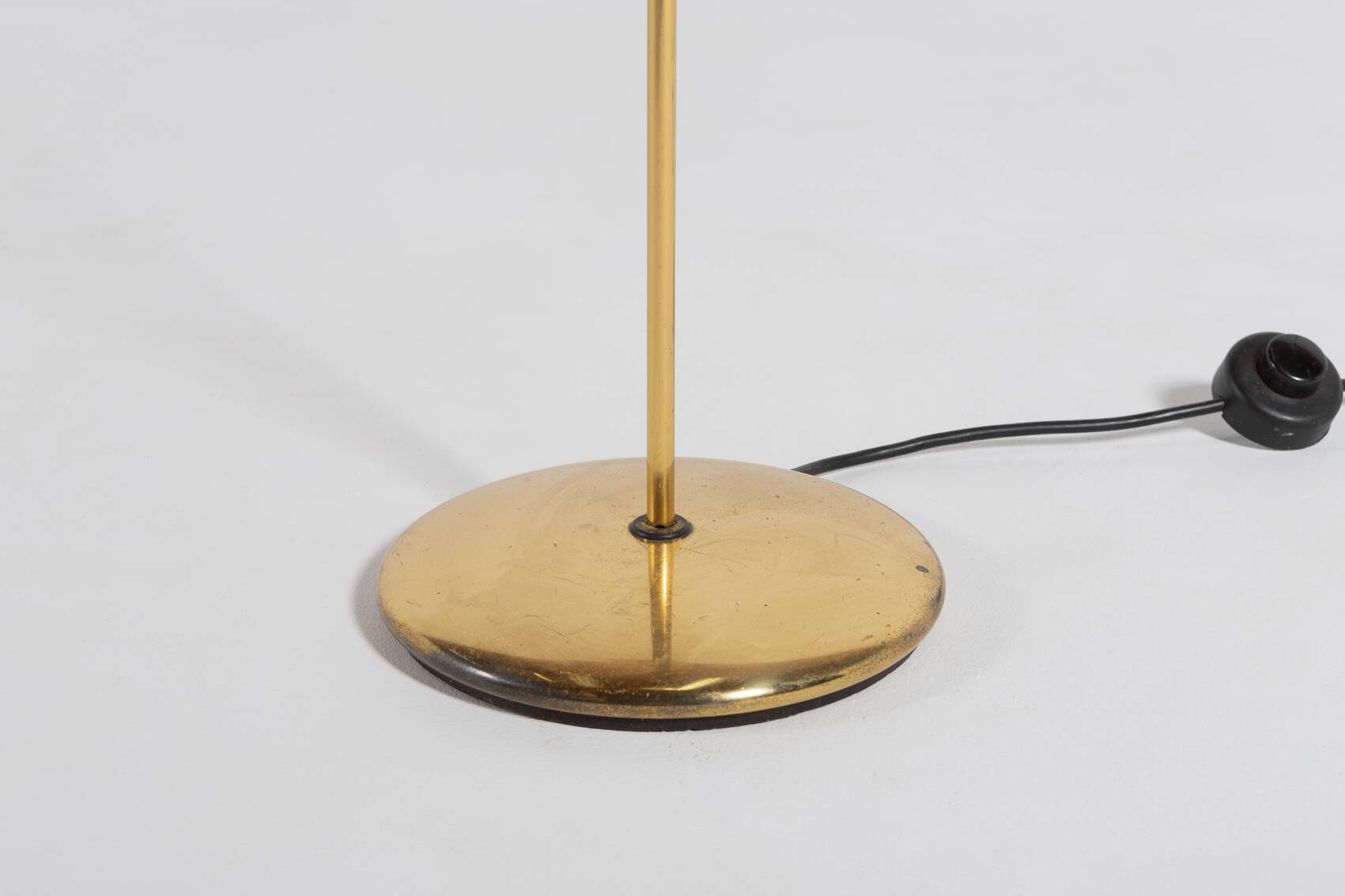 Pair of Italian golden floor lamps with glass shade, 1970’s