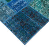 Handmade turkish overdyed 205 cm x 300 cm blue patchwork rug