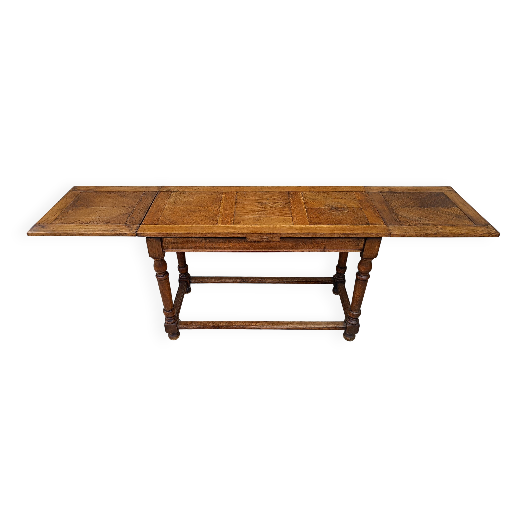 Table console rustique à rallonges en chêne début 20ème