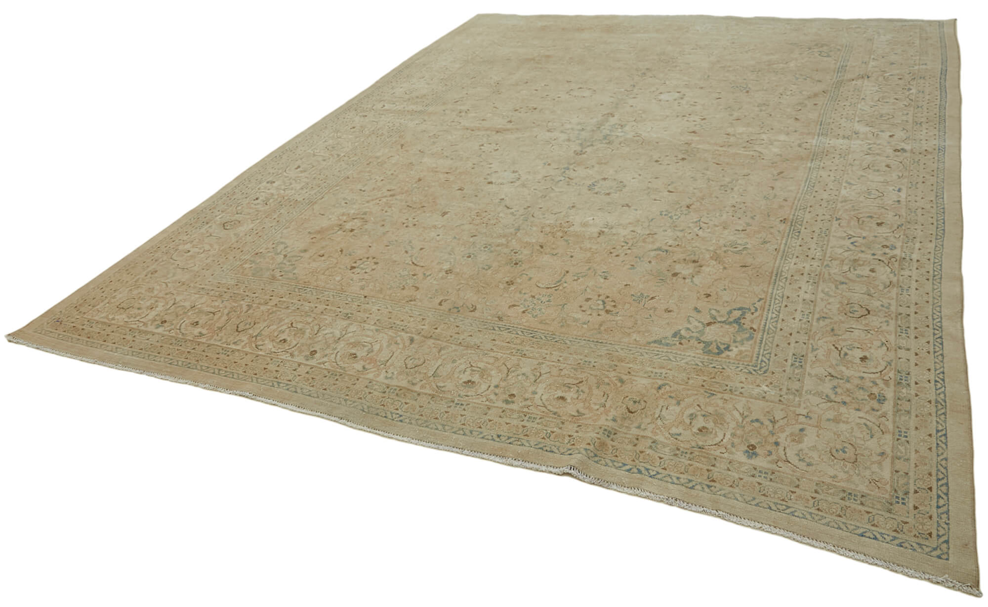 Handmade oriental 1980s 294 cm x 407 cm beige wool carpet