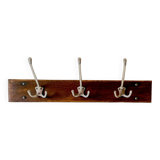 Vintage wall-mounted coat rack in solid wood - 3 cast aluminum hooks