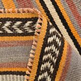 2x10 Pistriped Orange & Green Vintage Kilim Runner Rug, 69x325Cm