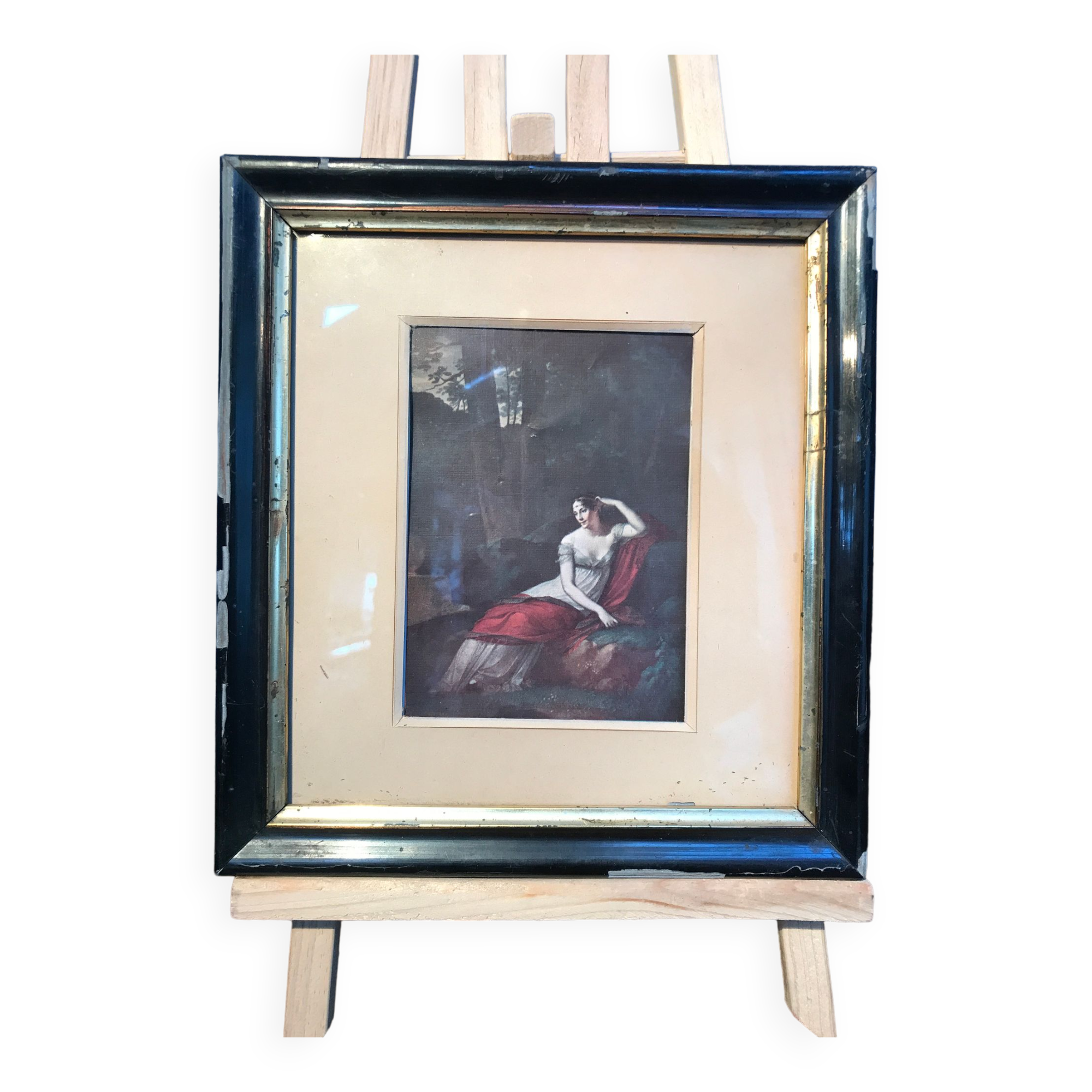 Lithograph of a woman lying in the forest