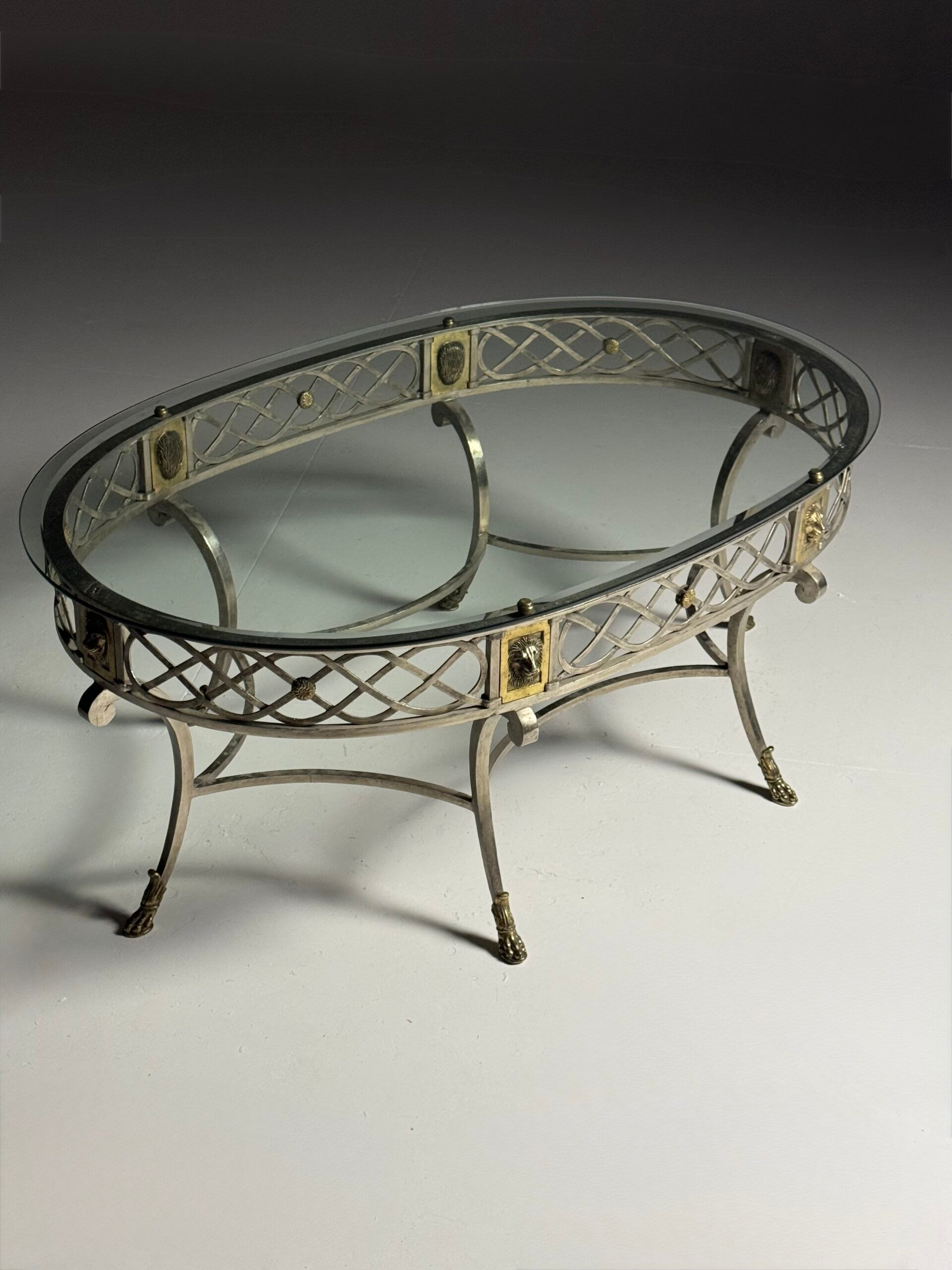 Empire style coffee table metal with glass top