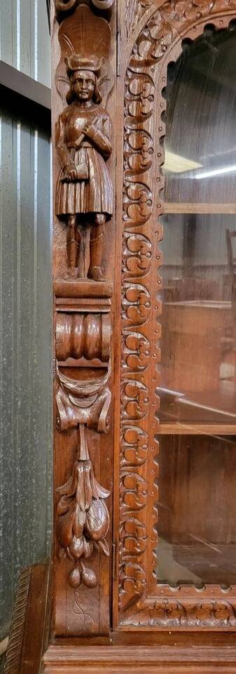 19th century carved solid wood hunting lodge sideboard