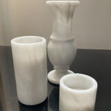 Trio of vintage candle holders in white marble