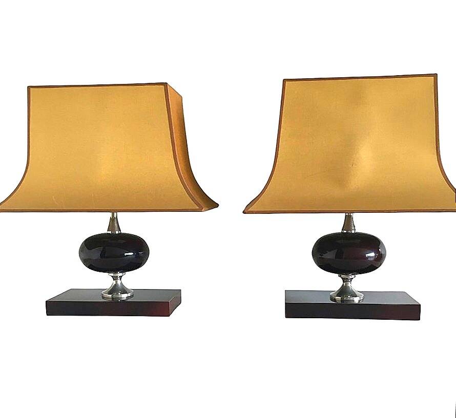 Pair of lamps, resin and chrome steel, by Philippe Barbier, circa 1970.