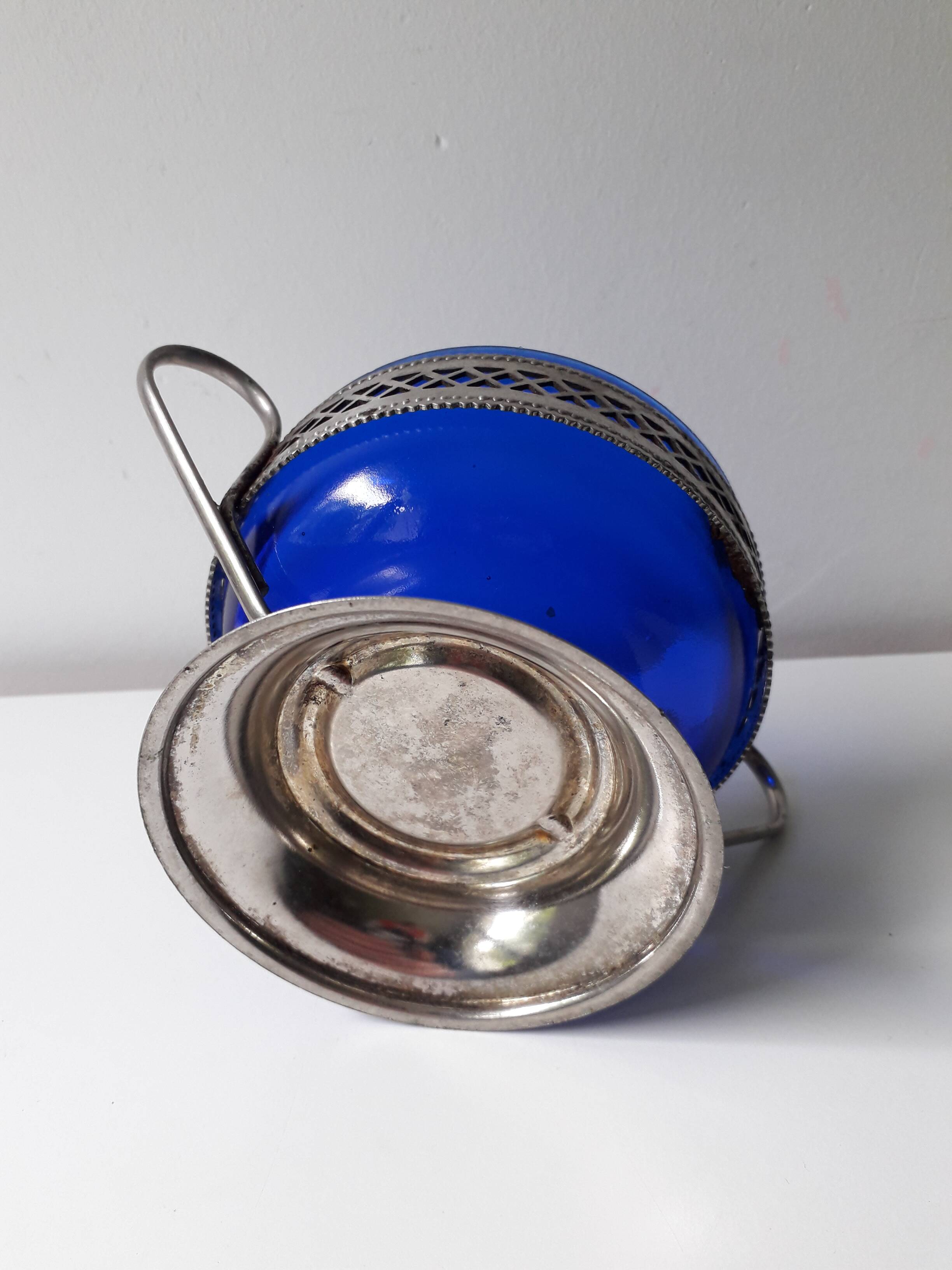 Navy blue bowl with pewter base (A1)