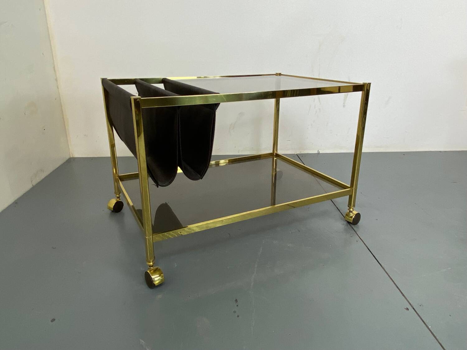 Table basse hollywood regency vintage en laiton et verre de maison jansen, 1970s