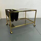 Table basse Hollywood Regency vintage en laiton et verre de maison Jansen, 1970