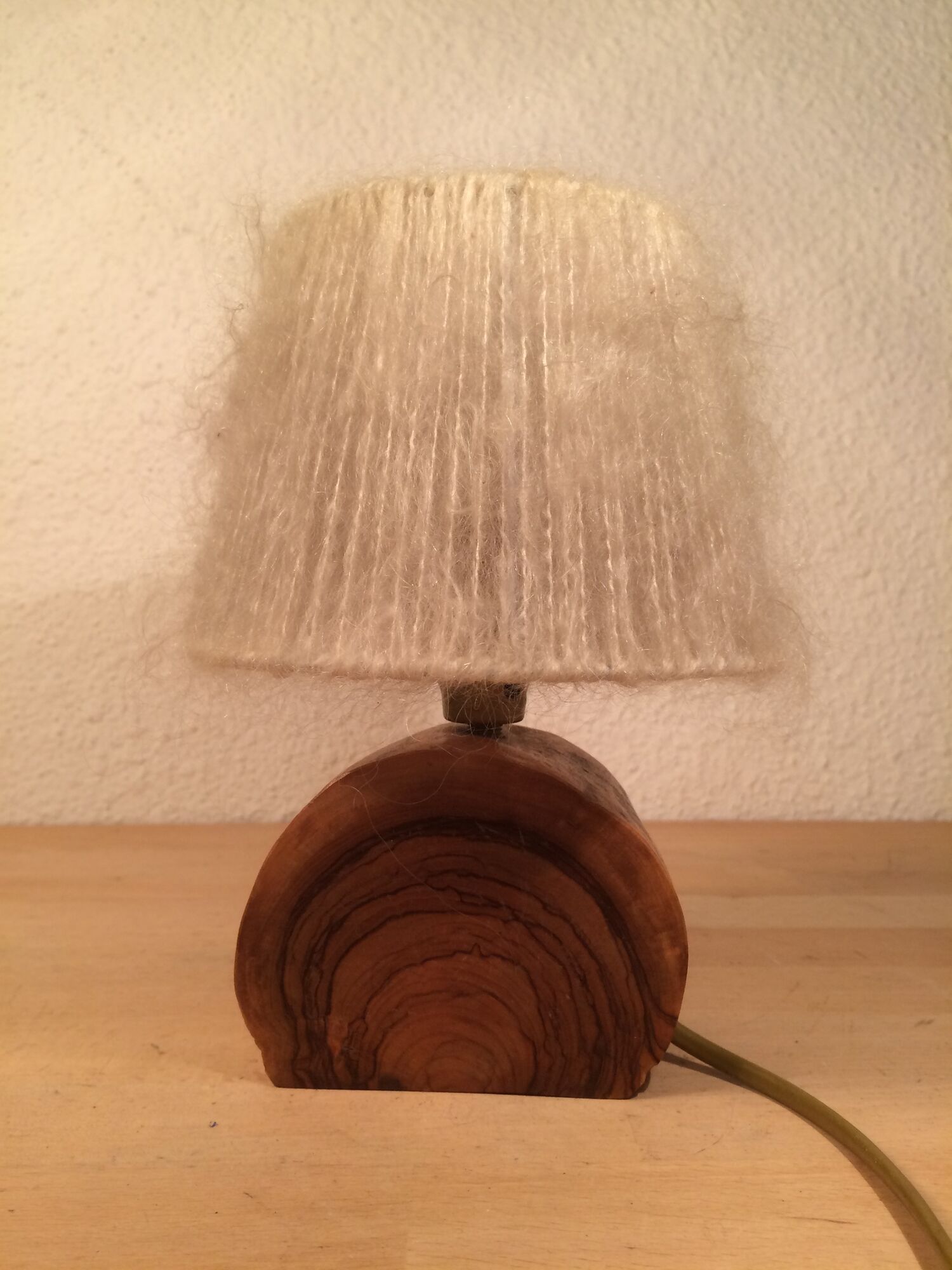 Brutalist lamp olive wood and wool lampshade