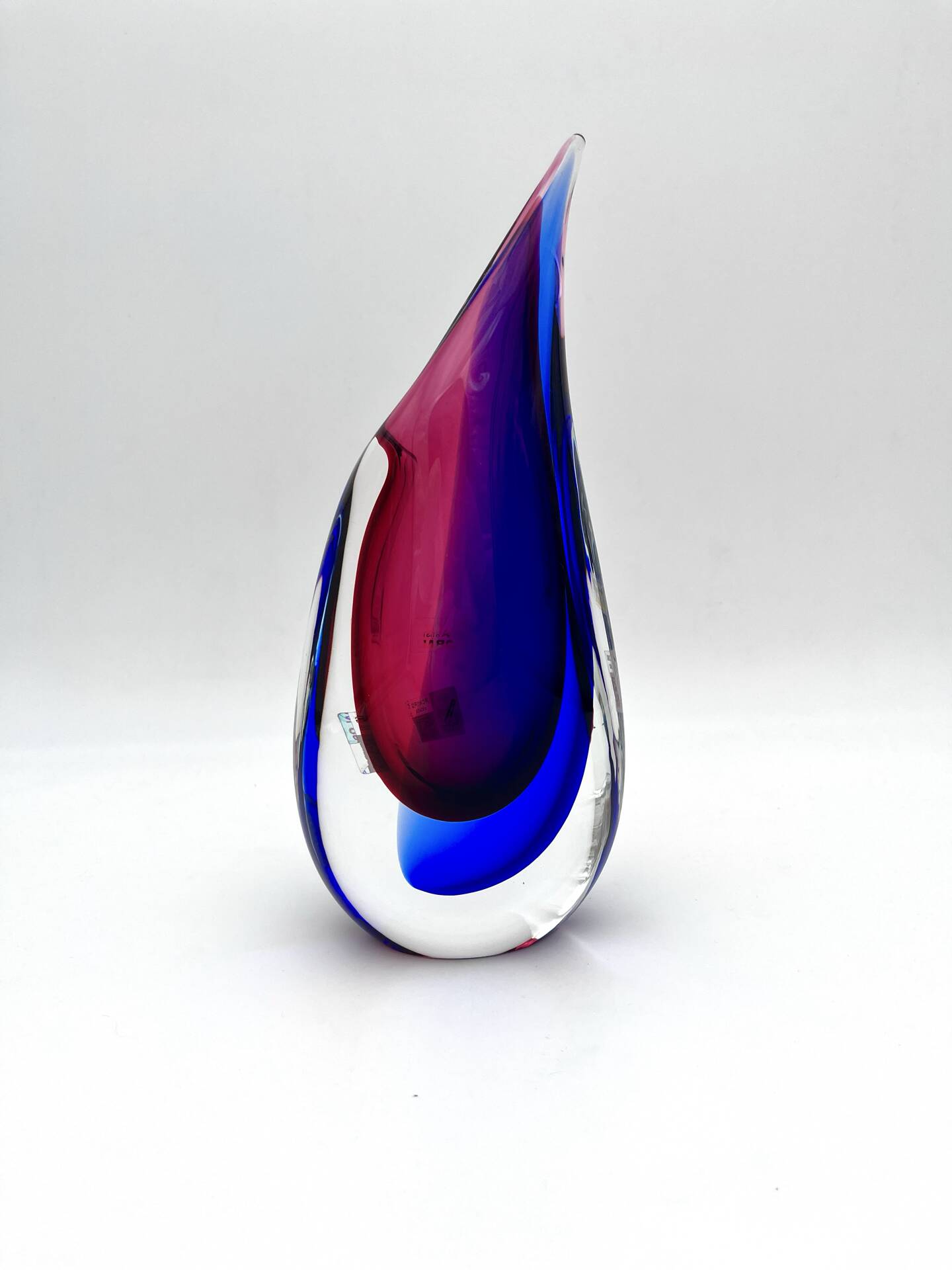 Vase Luigi Onesto Oball Sommerso Flame Blue Magenta 25cm 1.78kg Label