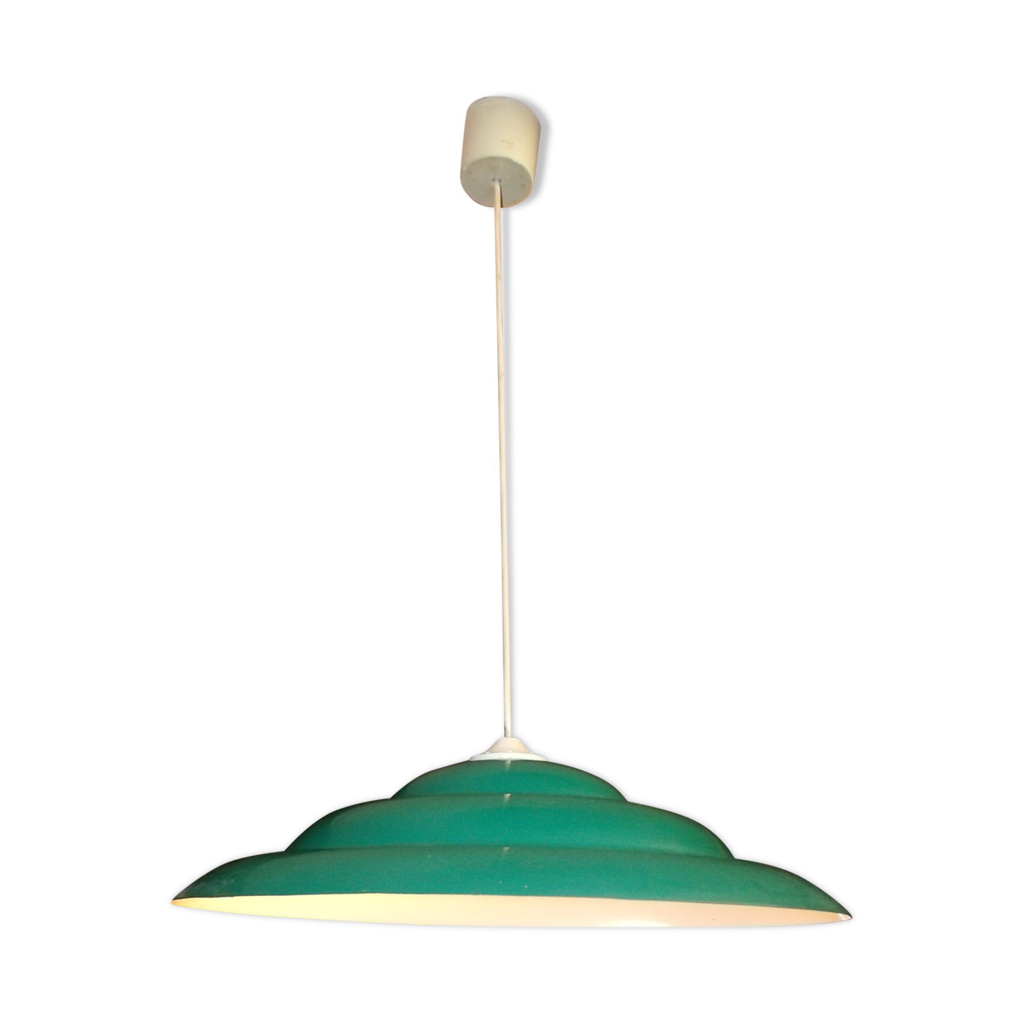Lustre suspension metal vert et blanc vintage
