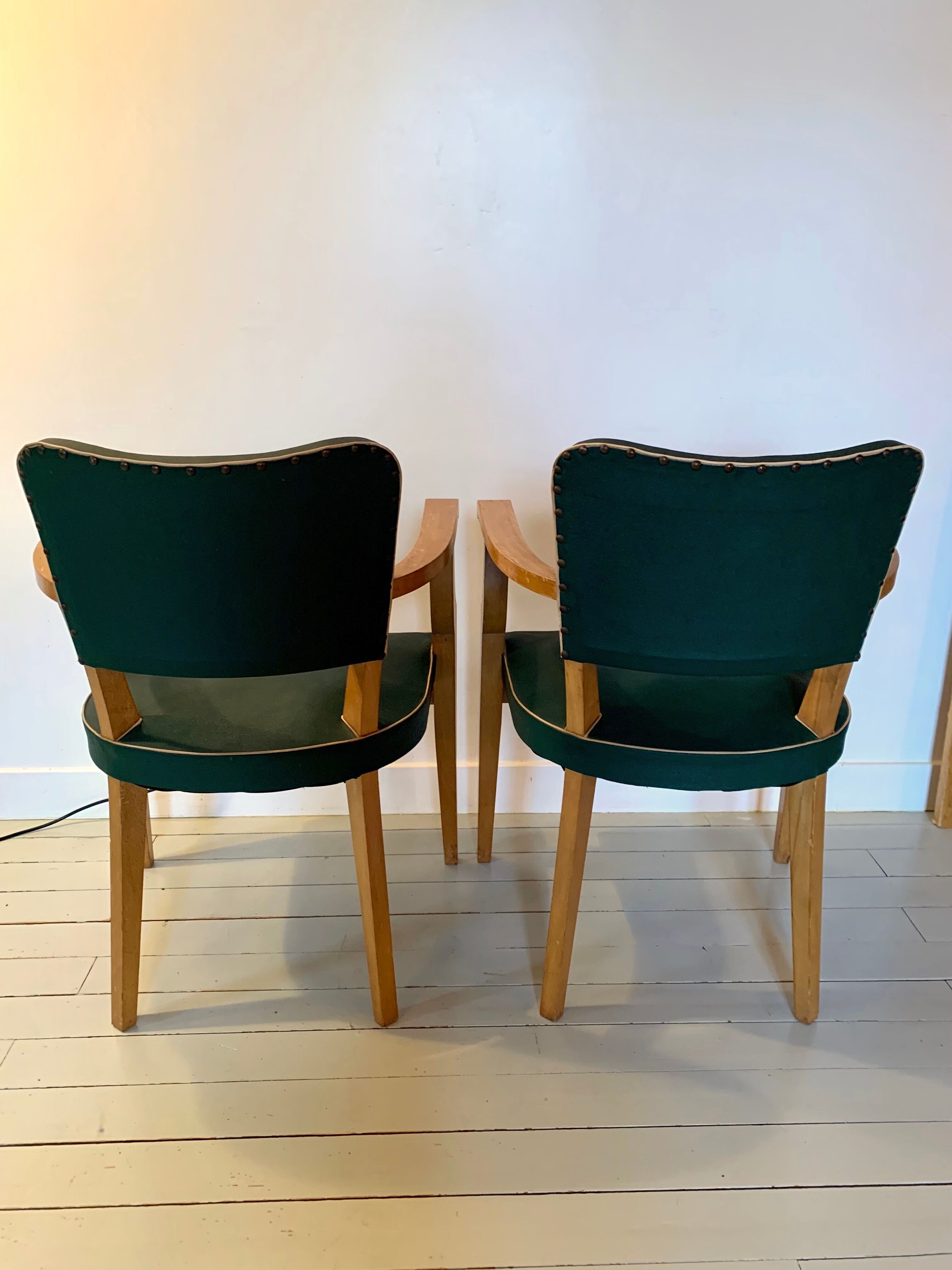 Pair of Art Deco green bridge armchairs