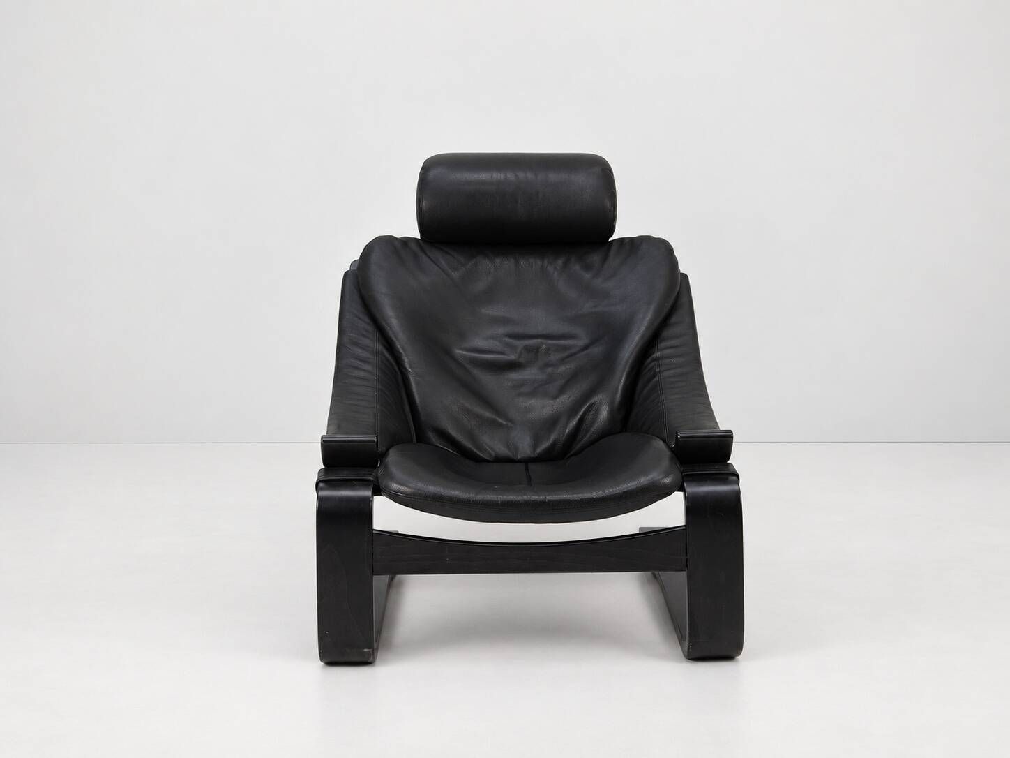 Kroken Armchair in Black Leather by Ake Fribytter for Roche Bobois