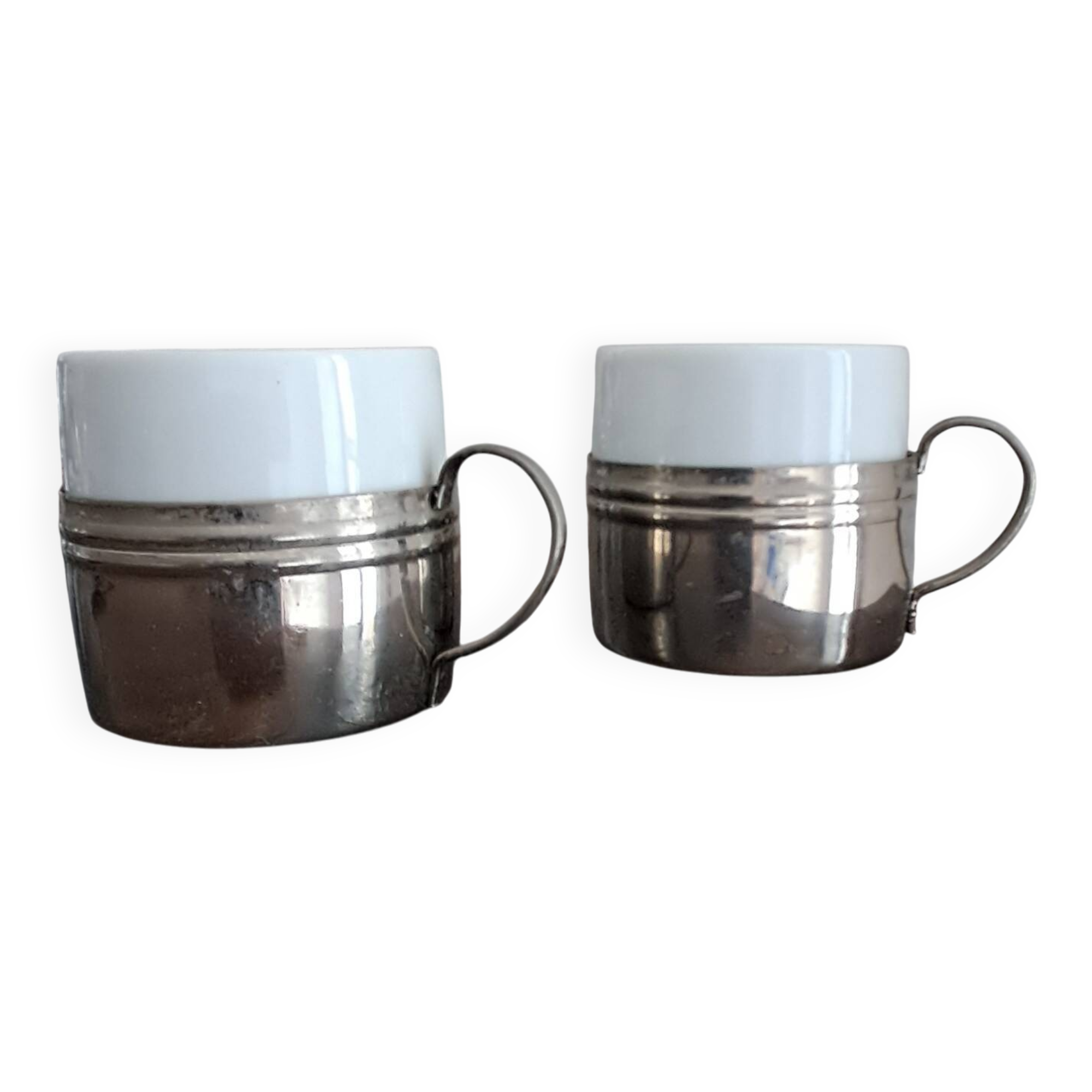 Vintage espresso cups. Porcelain and removable metal stand.