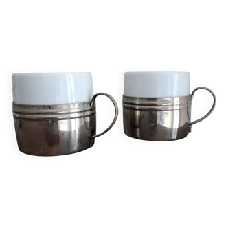 Vintage espresso cups. Porcelain and removable metal stand.
