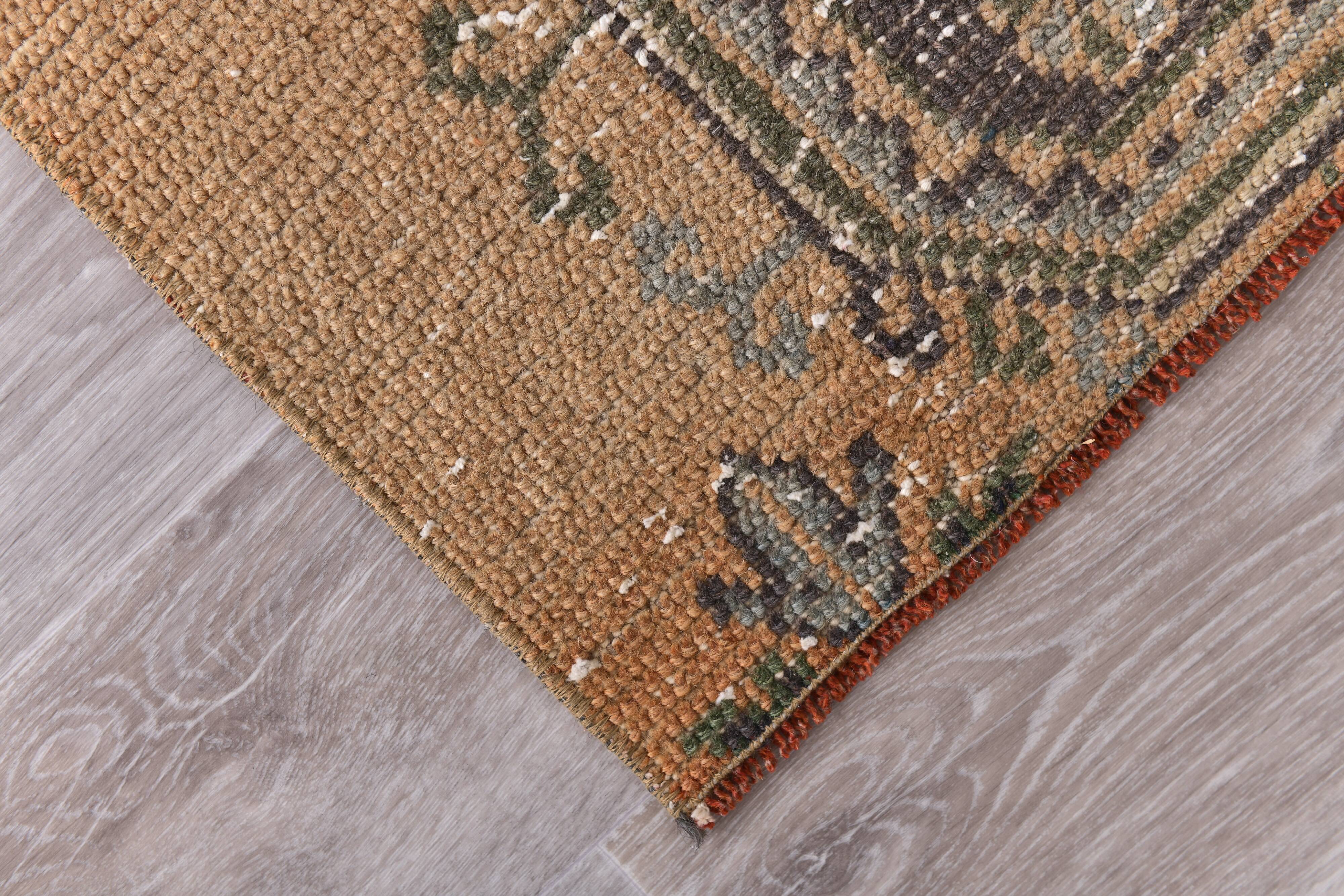 3x9 Mustard Light Blue Turkish Runner Rug 79x280Cm