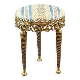Louis XVI Style Stool in Gilt Bronze and Brocaded Fabric, 20th Century
