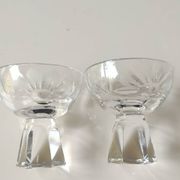 Lot of 5 Small Digestif/Liqueur Glasses. Cut Bohemian crystal. Floral.
