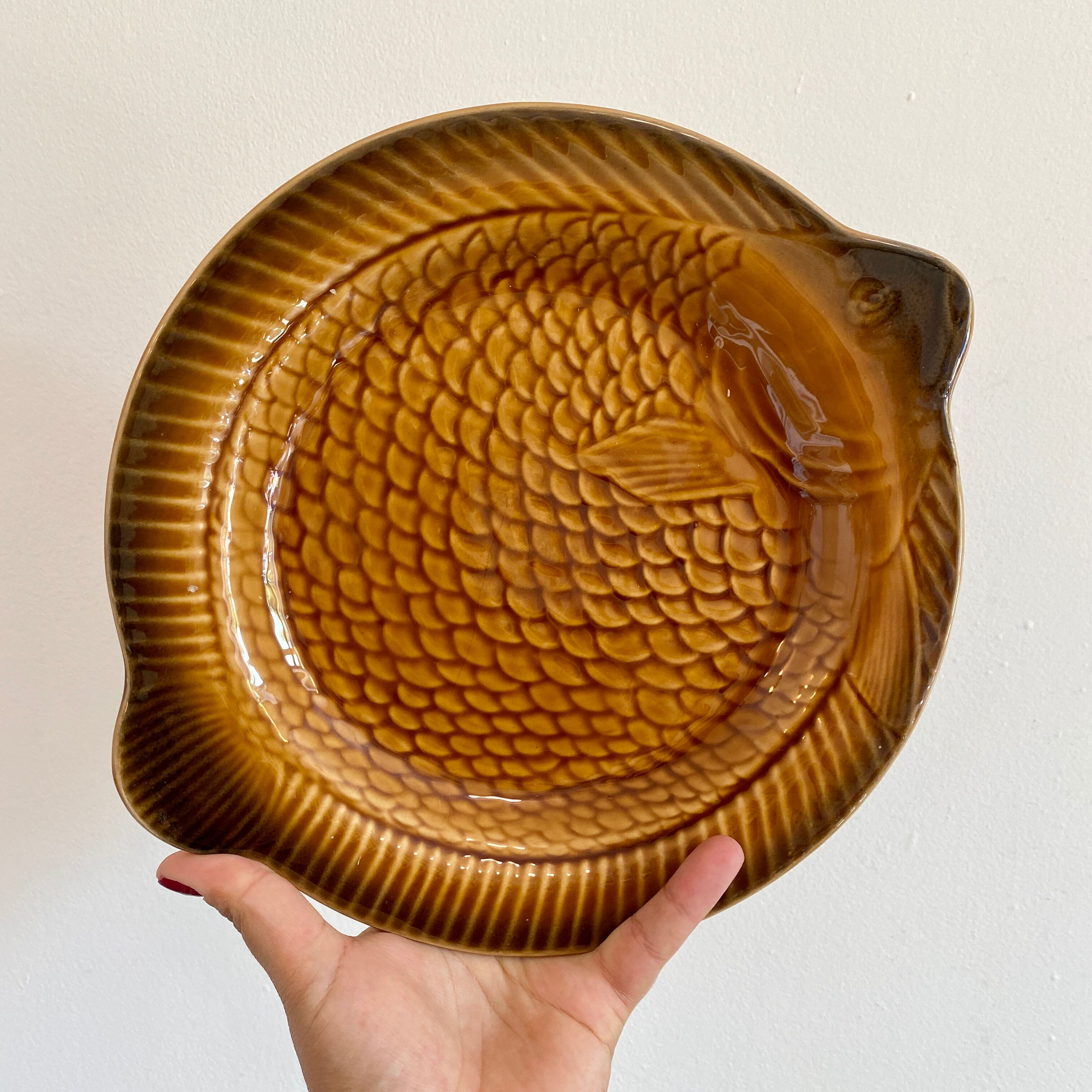 Set of 6 vintage plates fish sarreguemines