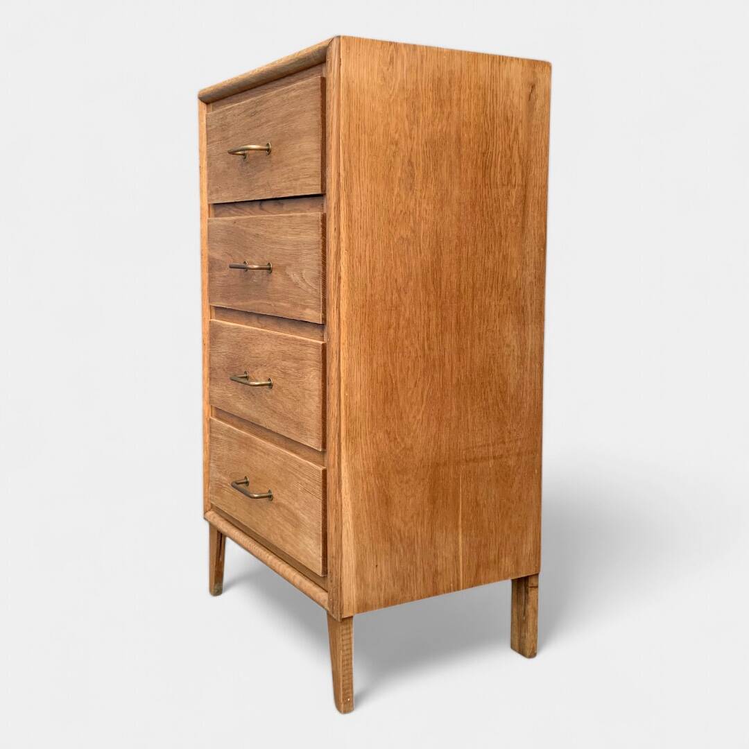 Chest of drawers with compass feet, raw wood, 1950s