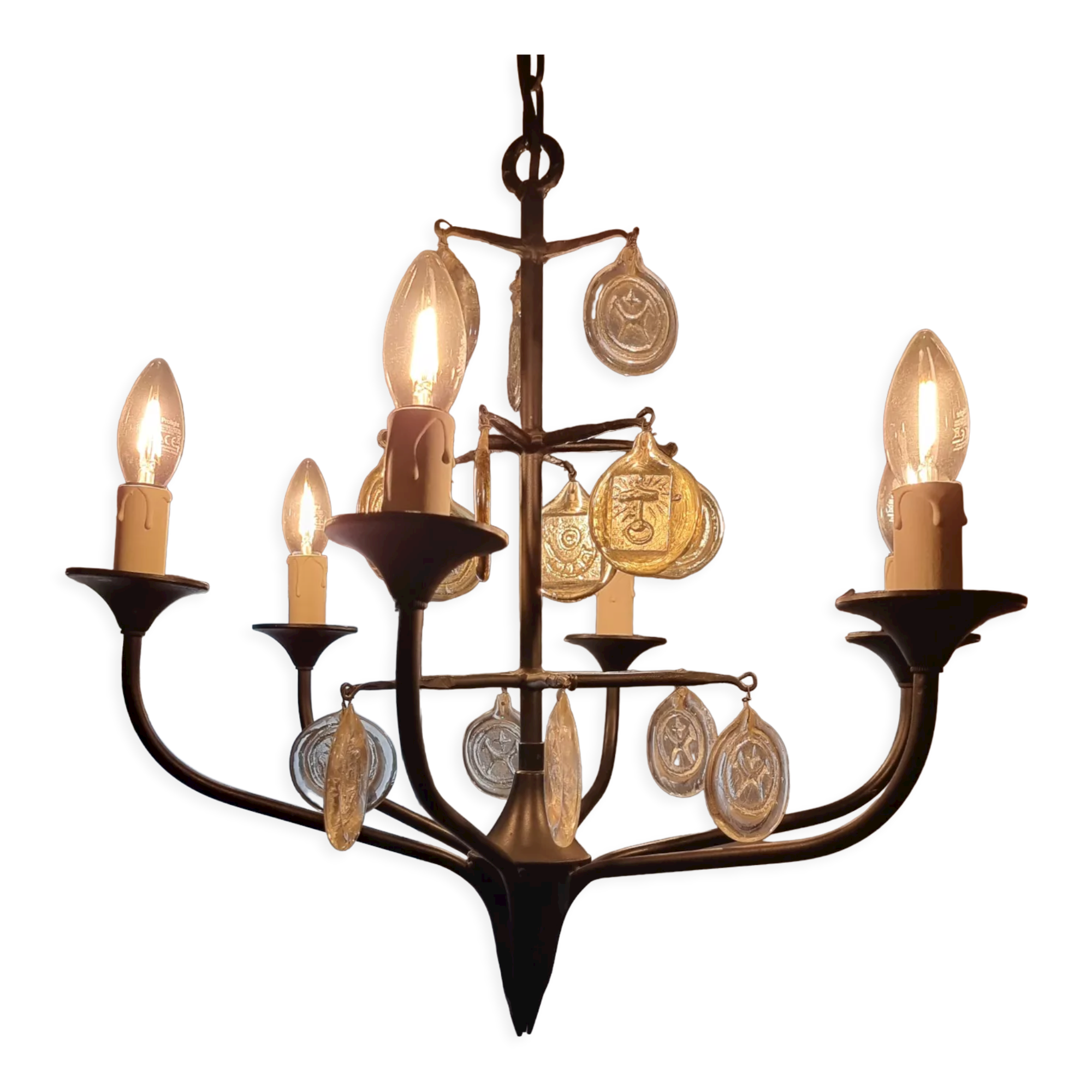 Scandinavian chandelier in lacquered metal and glass by Erik Höglund and Boda Glasburk, for Holm Soresen