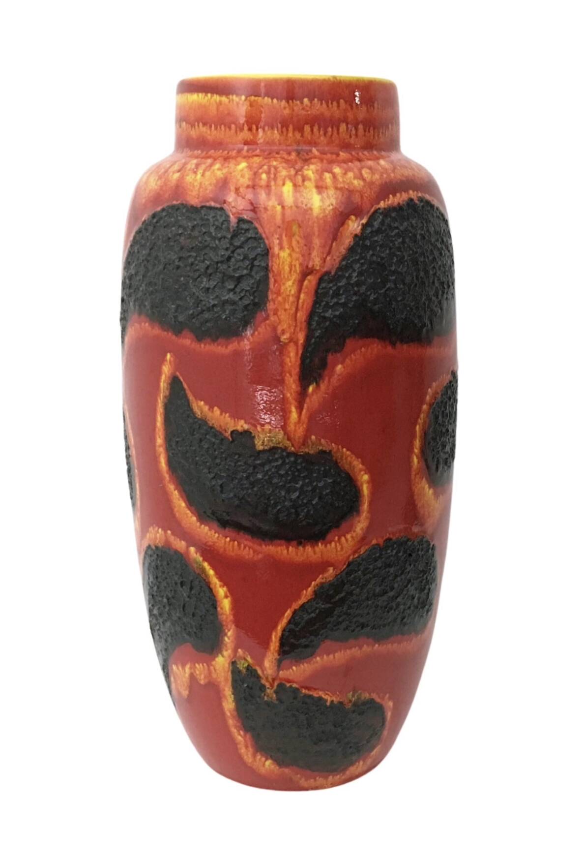 Handmade Orange, Red and Black Glazed Ceramic Vase, Germany