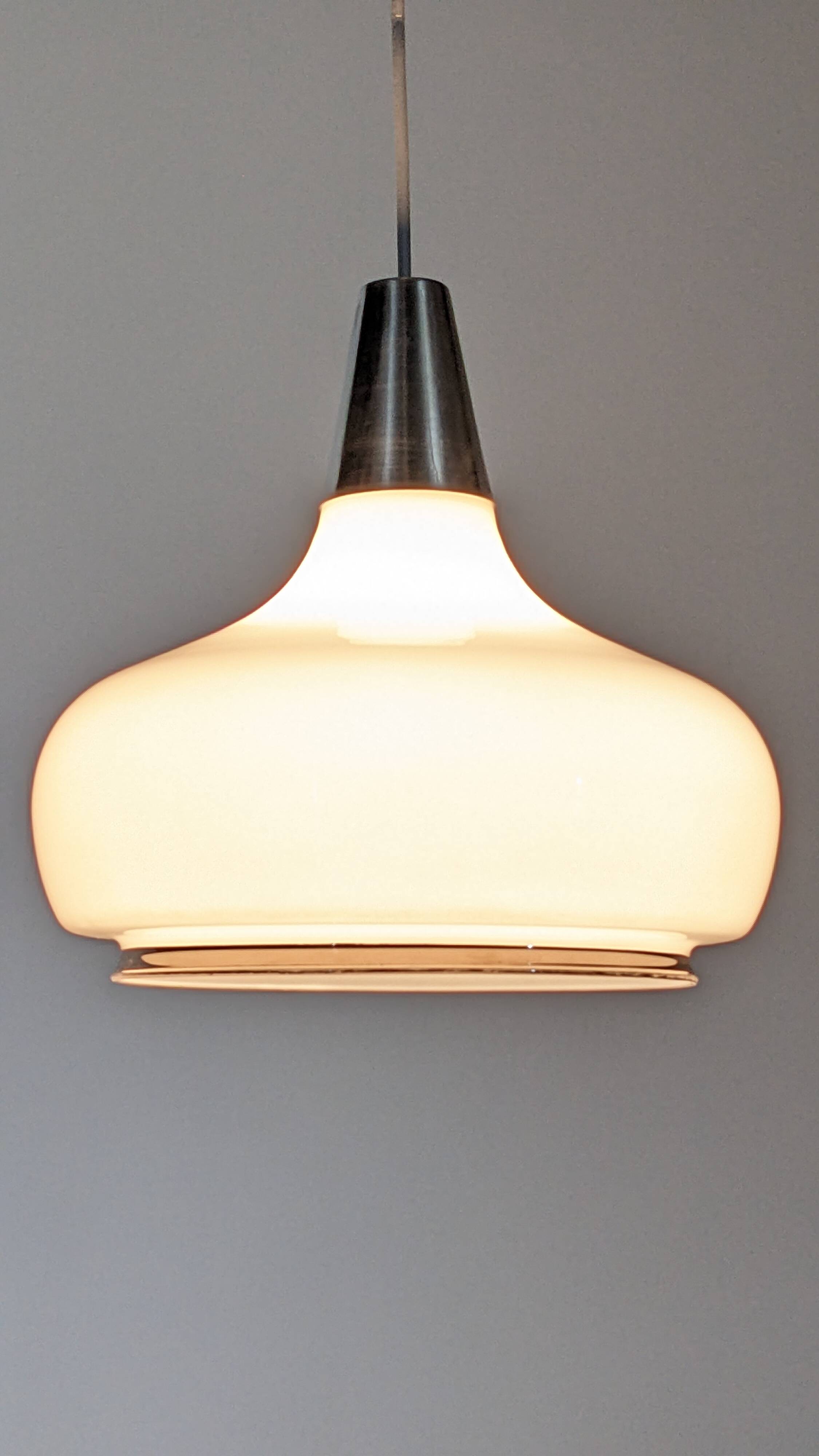 Water drop pendant light Space age in white opaline, France circa 1970.