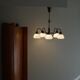 A modern Danish chandelier with 5 heads in opaline glass and brass, Art Deco, 1940s.