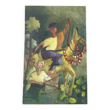 Forest ride, oil on wood panel signed