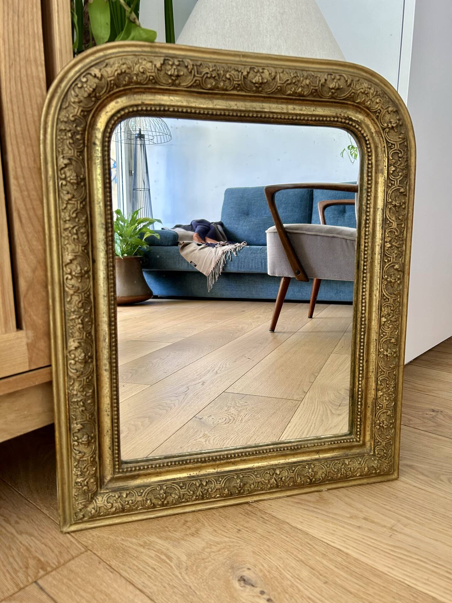 Antique gilded carved mirror - antique glass - vintage - Louis XVI
