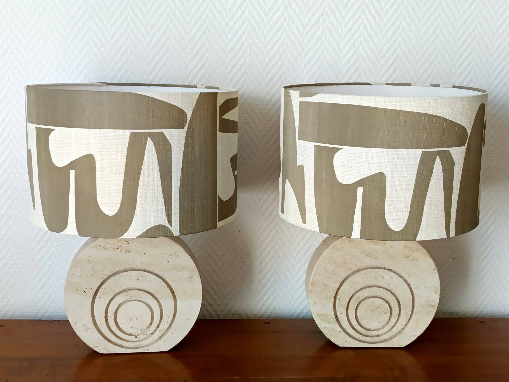Pair of travertine lamps by Fratelli Mannelli