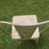 Set of 3 early 20th century patinated Tolix inspired bistro garden stacking chairs