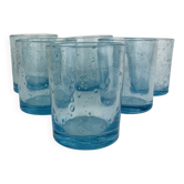 6 vintage blue bubble glass water glasses from Biot.