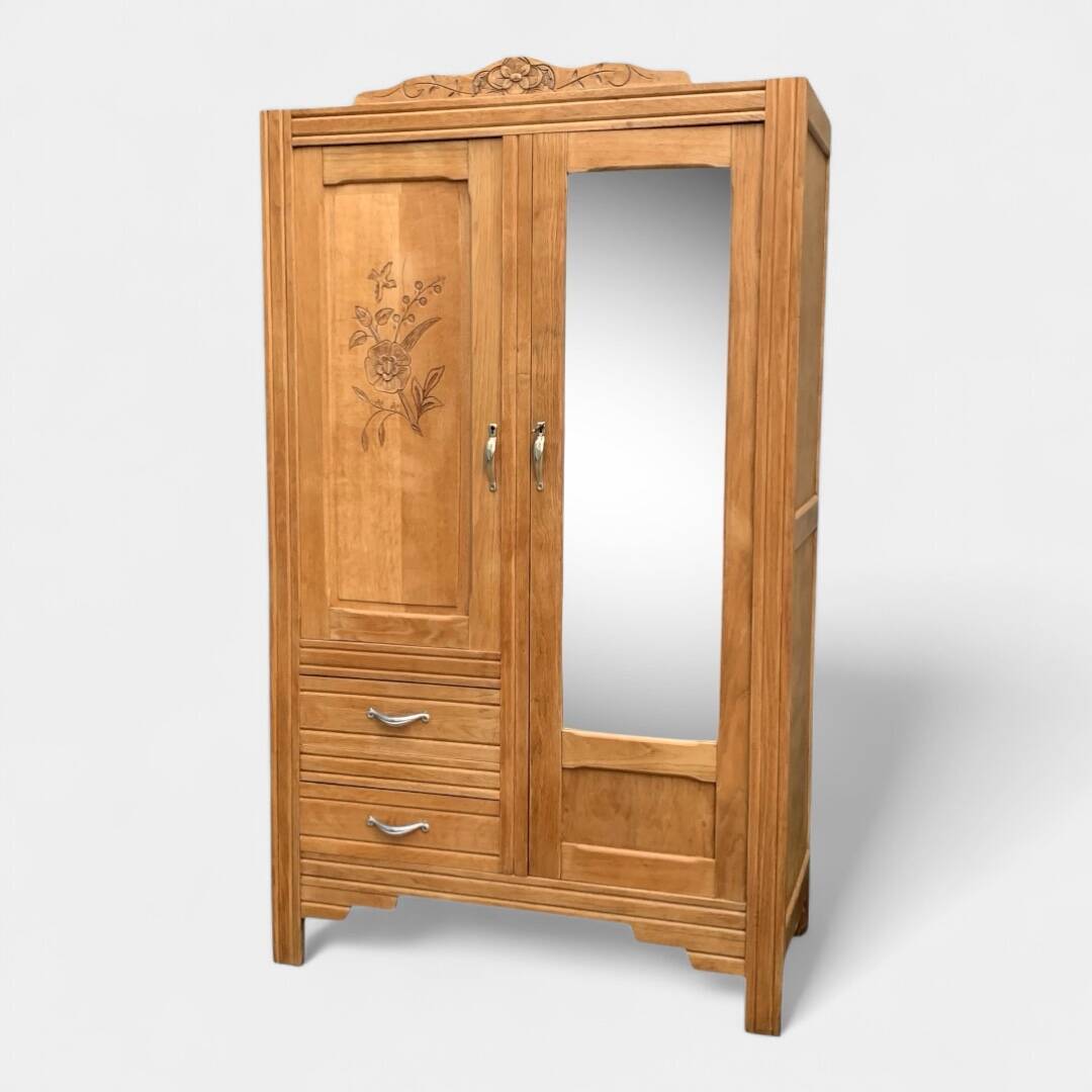 Parisian art deco hotel wardrobe in solid raw oak 1930