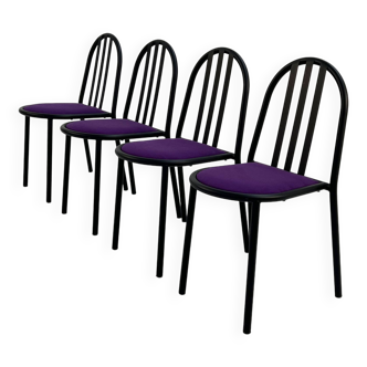 Set of 4 chairs Nr 222. with purple fabric seat by Robert Mallet Stevens, 1980