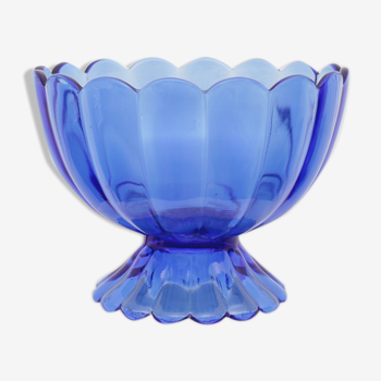 Corbeille coupe à fruits forme tulipe - verre bleu