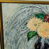 Tableau ancien huile sur toile signe g. gheorgiu vase de fleurs pivoine tbe