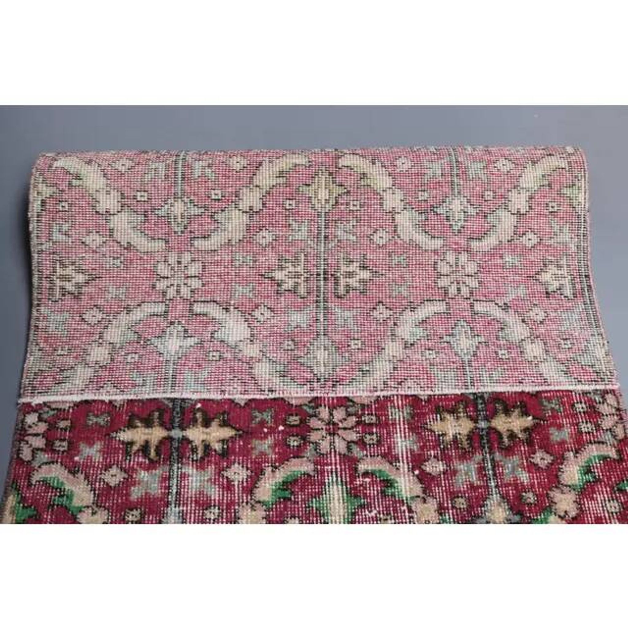 Vintage Turkish Oushak Handmade Wool Cotton Pink Runner 76x200