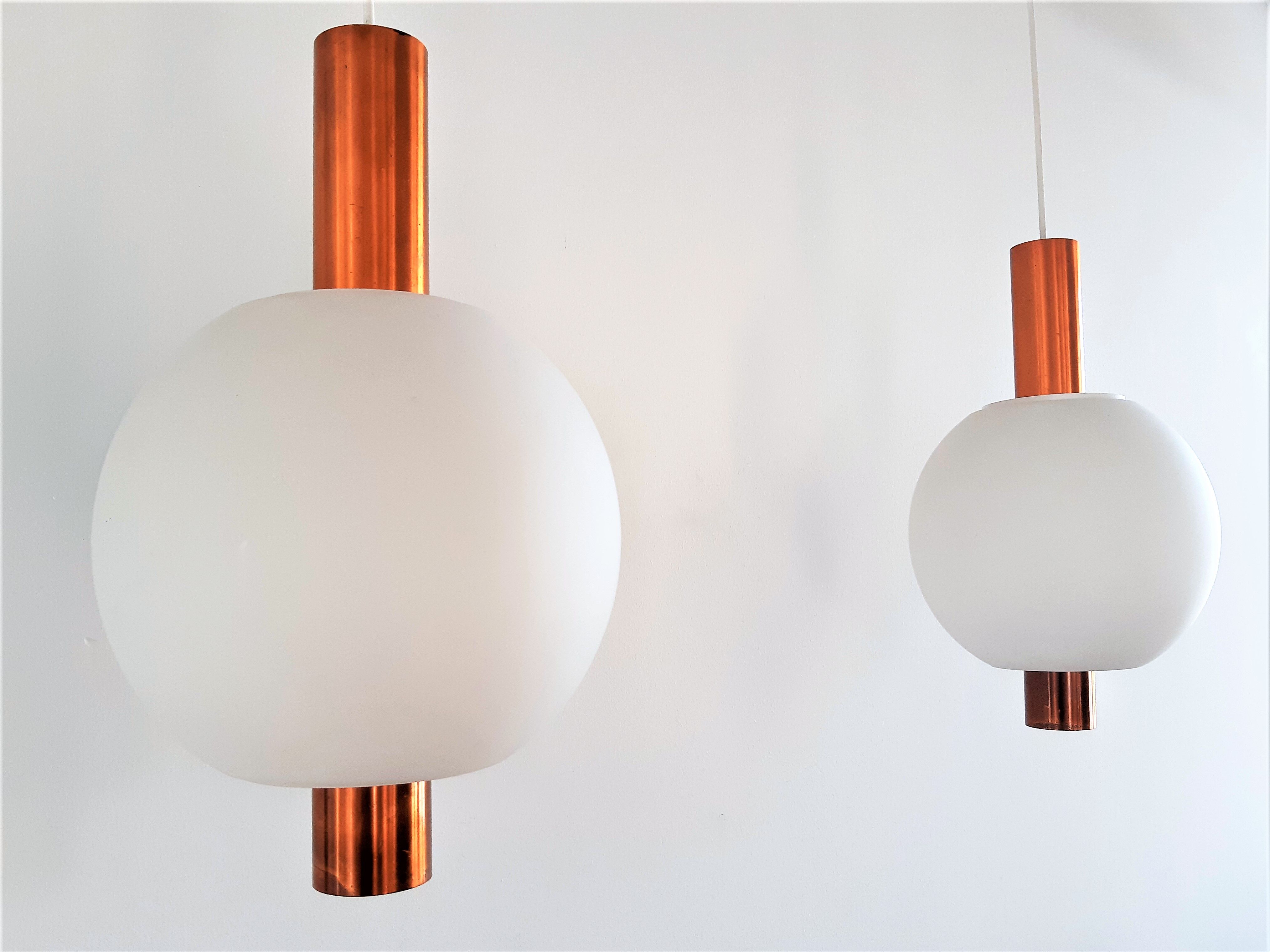 Copper and Glass Pendant Lamps from Hiemstra Evolux, 1960s, Set of 2