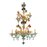 Venetian chandelier in multi-colored Murano glass, 11 light arms on two levels circa 1880