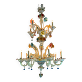 Lustre vénitien en verre de Murano multicolore, 11 bras de lumière sur deux niveaux vers 1880