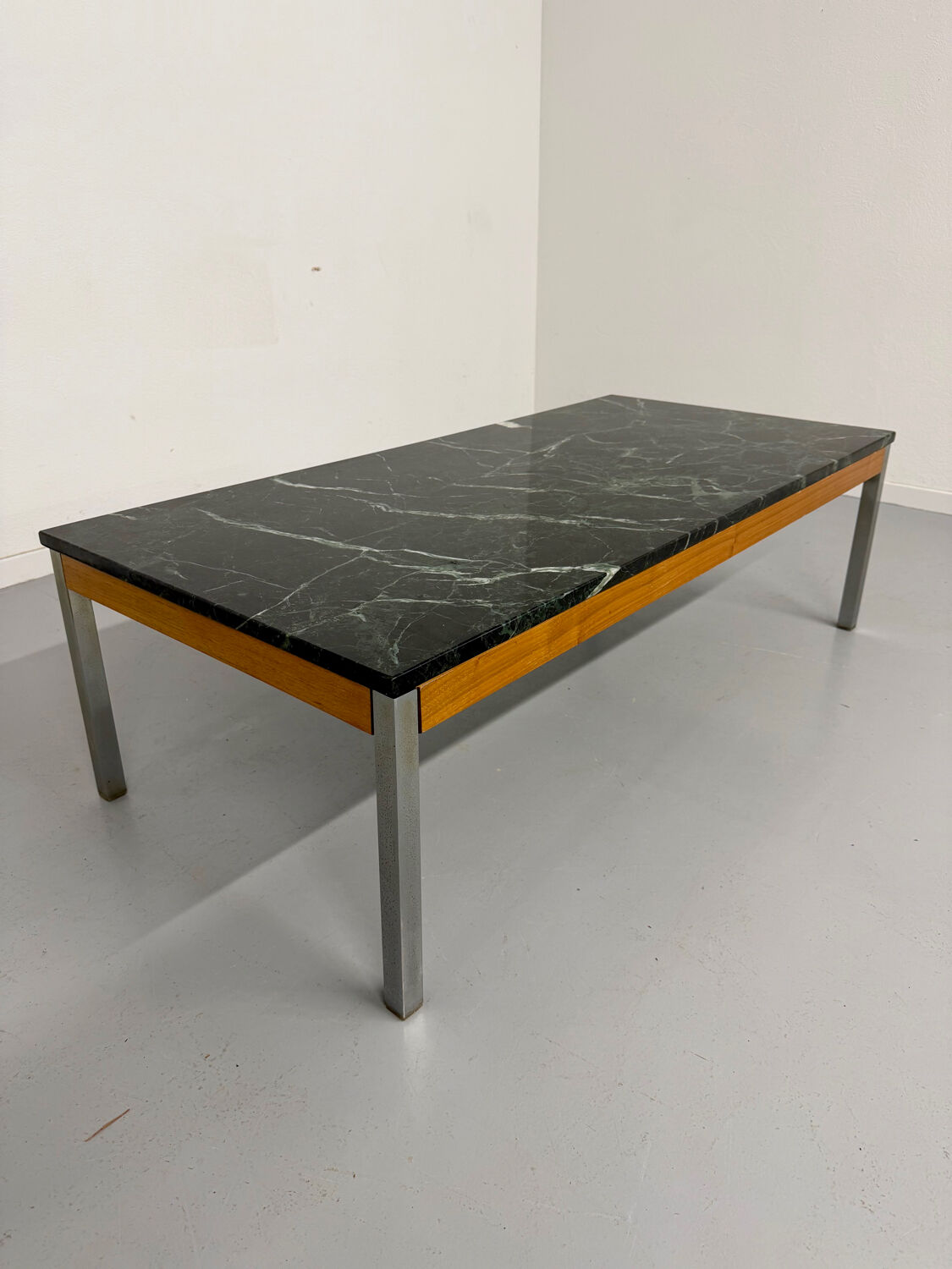 Vintage 1960s Italian design green marble and metal coffee table.