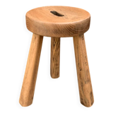 Antique brutalist tripod stool in solid wood