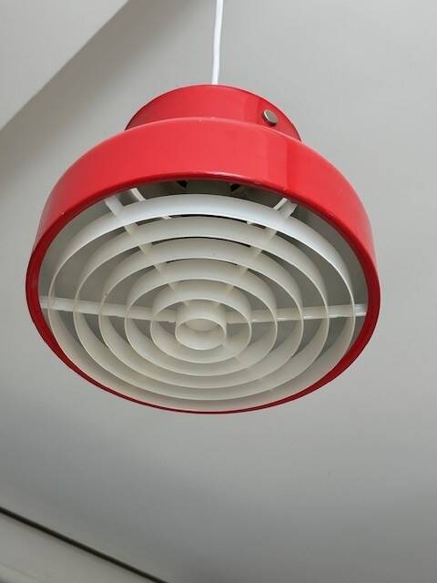 Red bumling pendant light - 70s suede