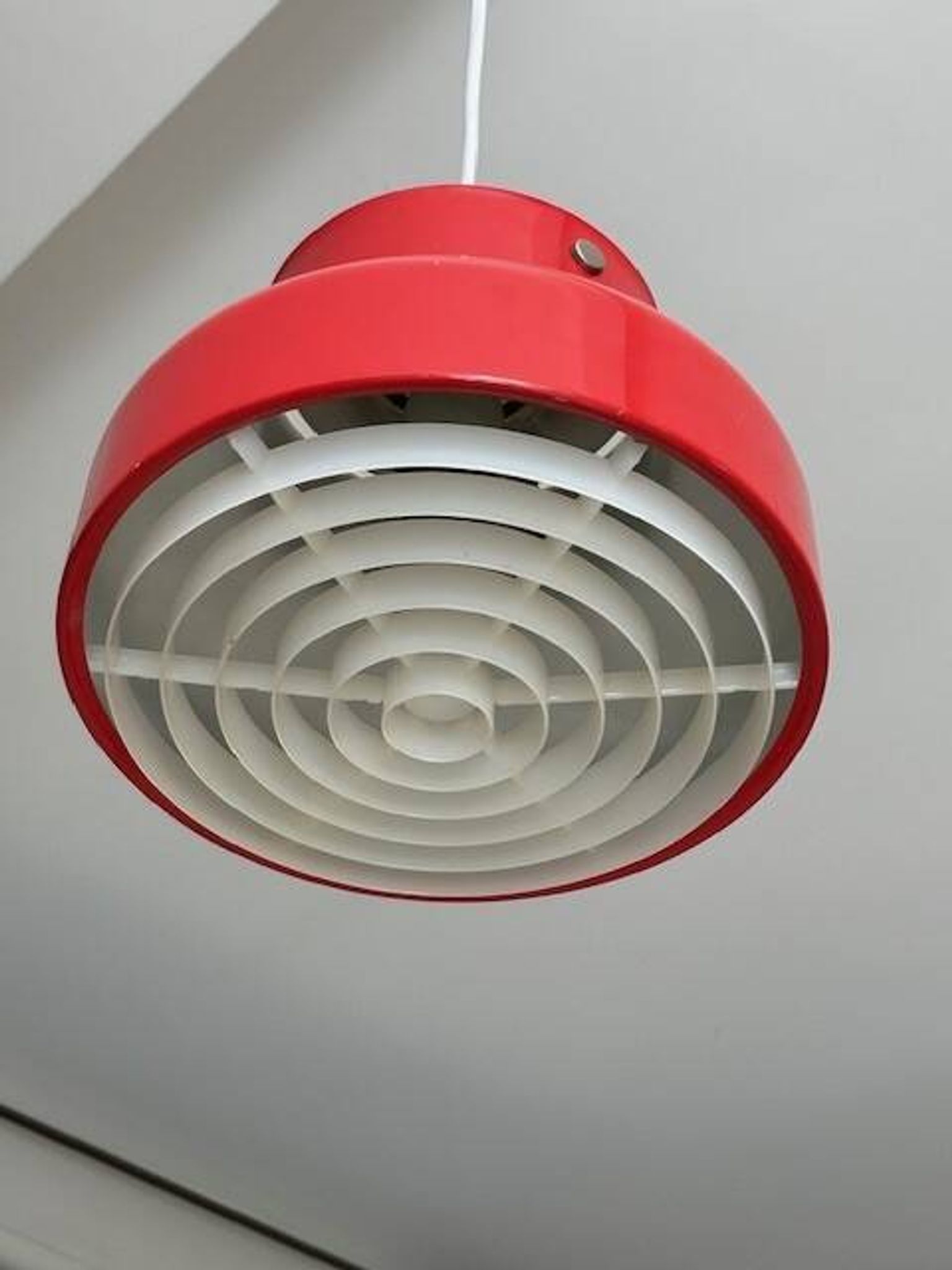 Red bumling pendant light - 70s suede