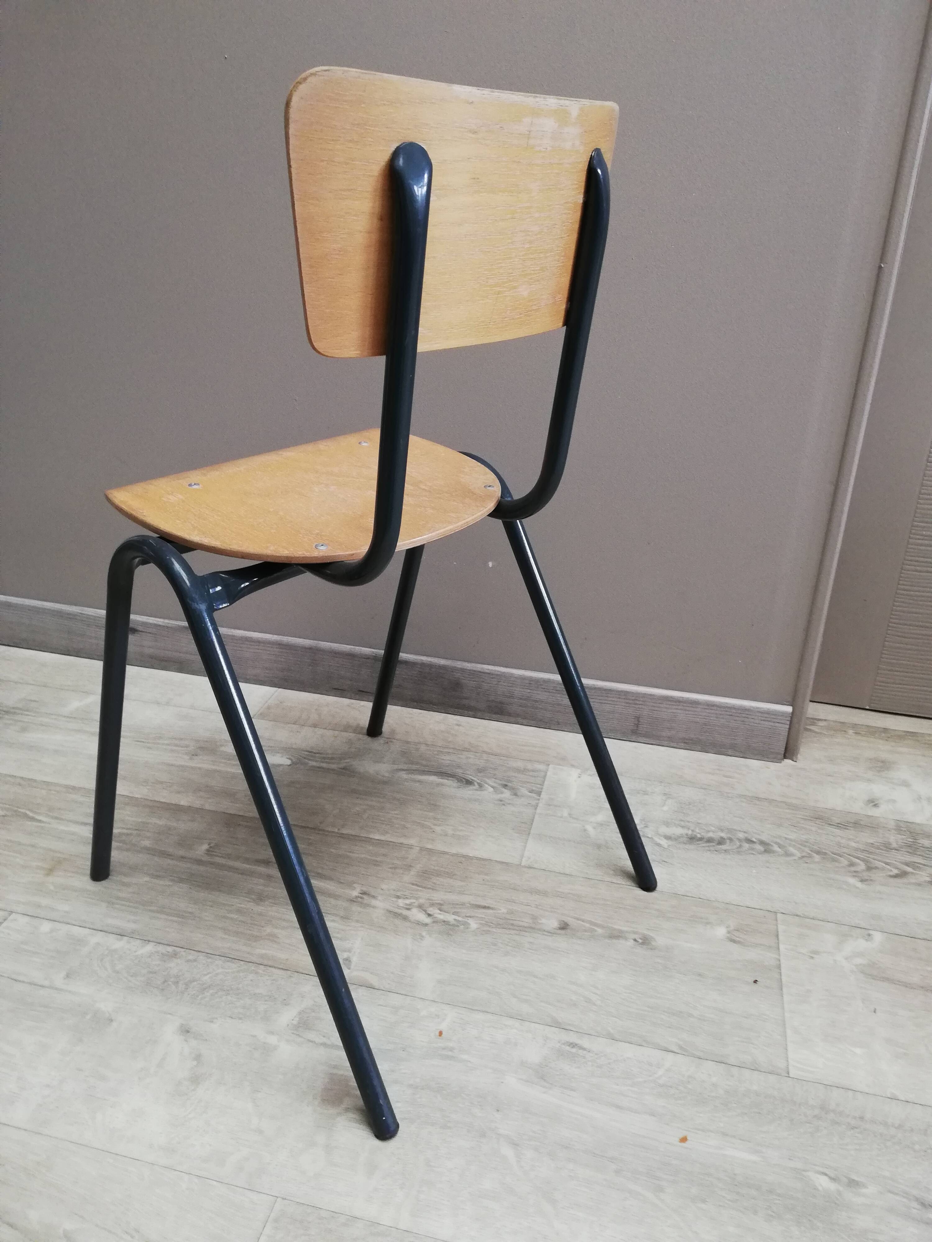 Steel chair wood foot design compass Scandinavian vintage 60 70