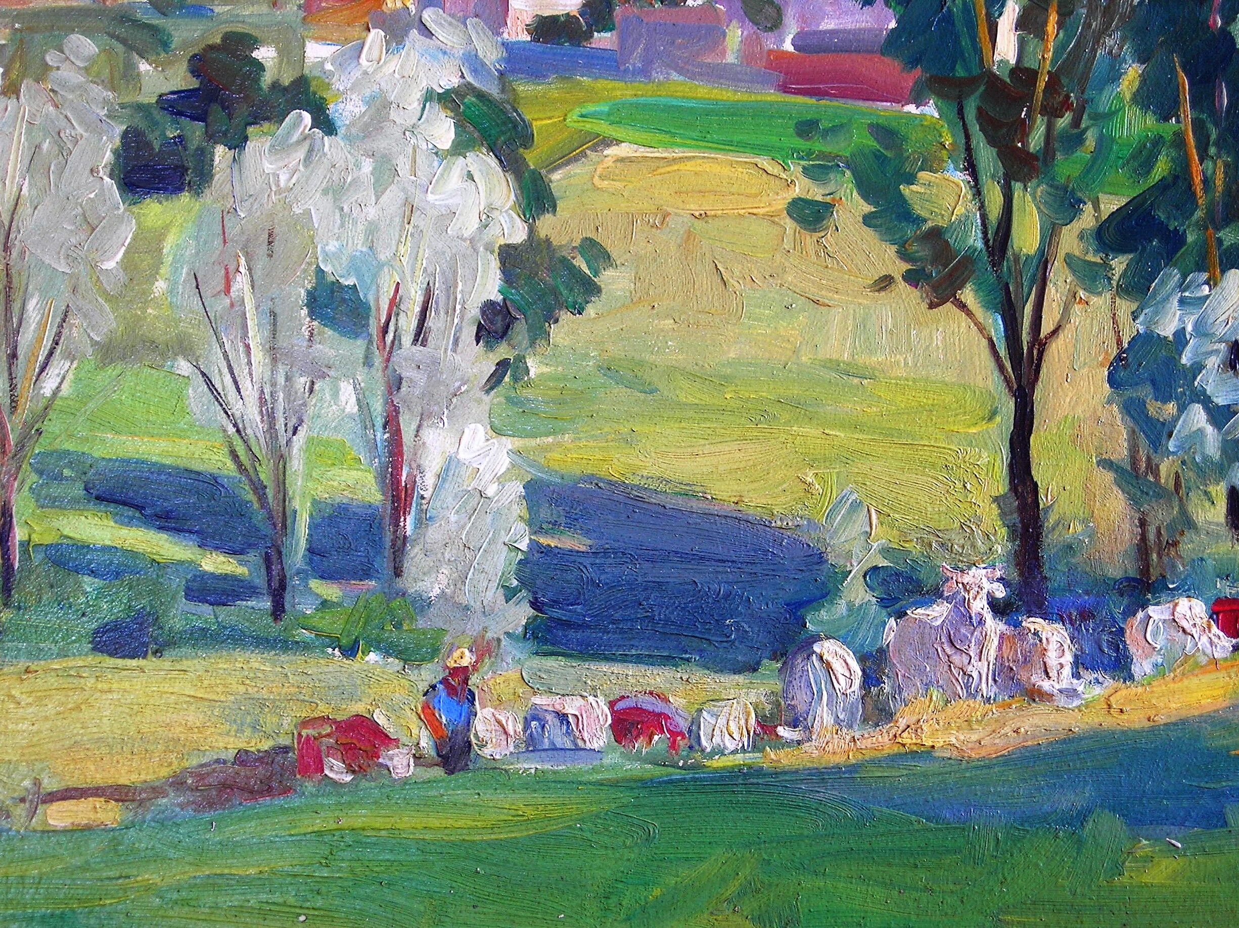 Countryside landscape oil on isorel by charley garry (1891_1973)