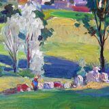 Countryside landscape oil on isorel by charley garry (1891_1973)